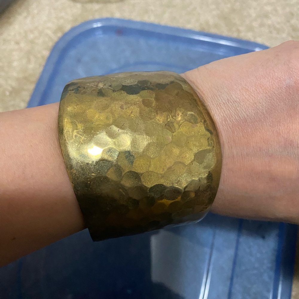 Elegant copper tone wide Hammered Cuff Bracelet